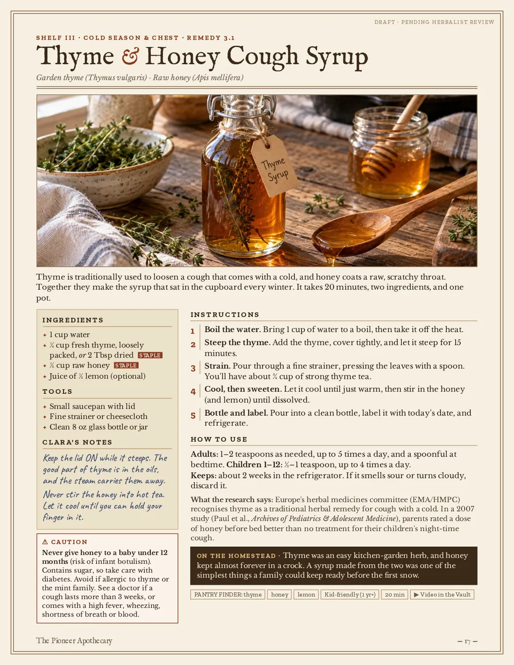 Thyme & Honey Cough Syrup remedy page