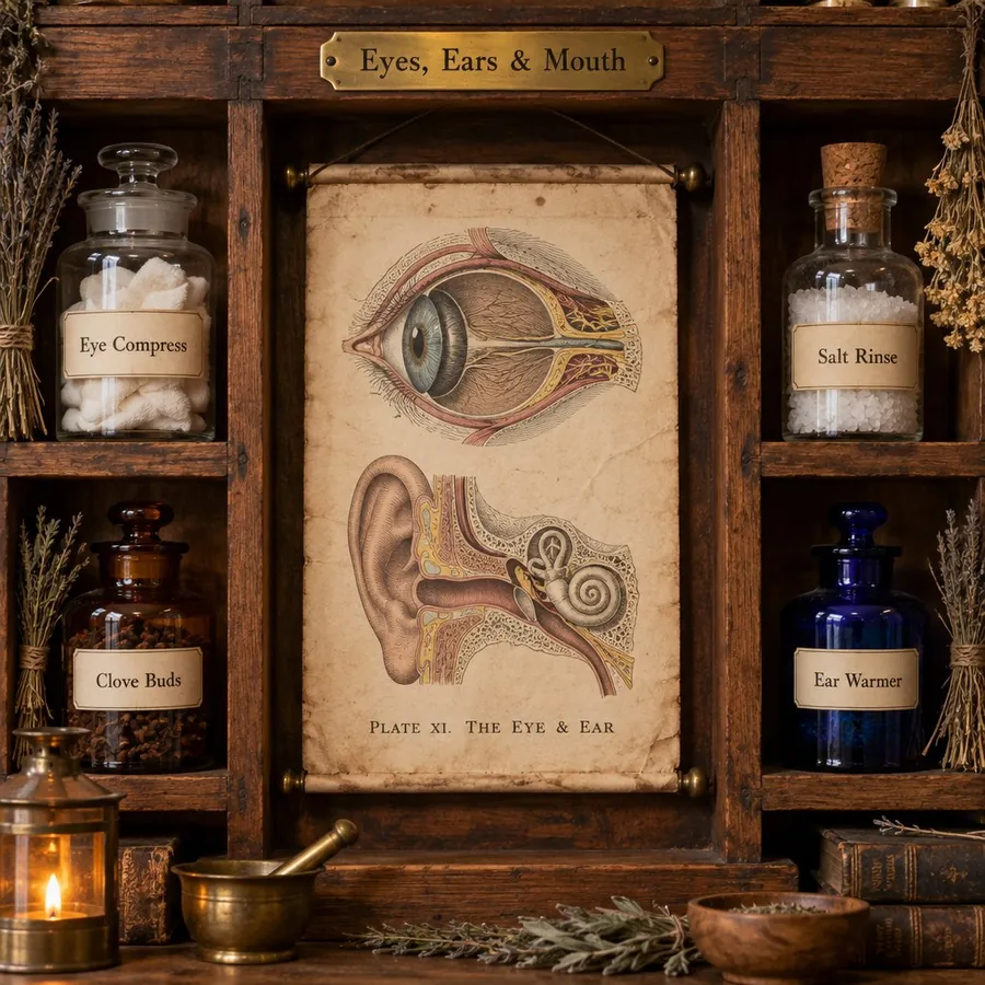 Apothecary shelf for Eyes, Ears & Mouth remedies